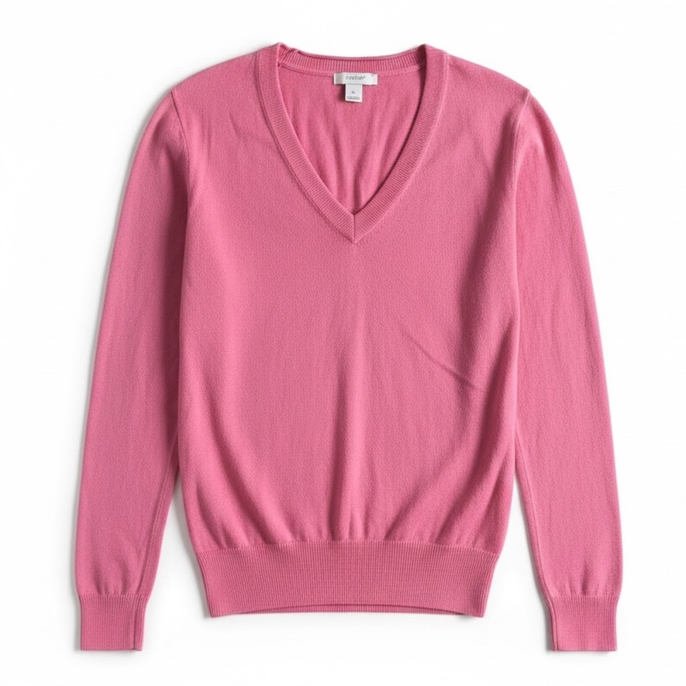 J. Crew Classic V-Neck Cotton Knit Sweater Coastal Preppy Office Soft Pink S